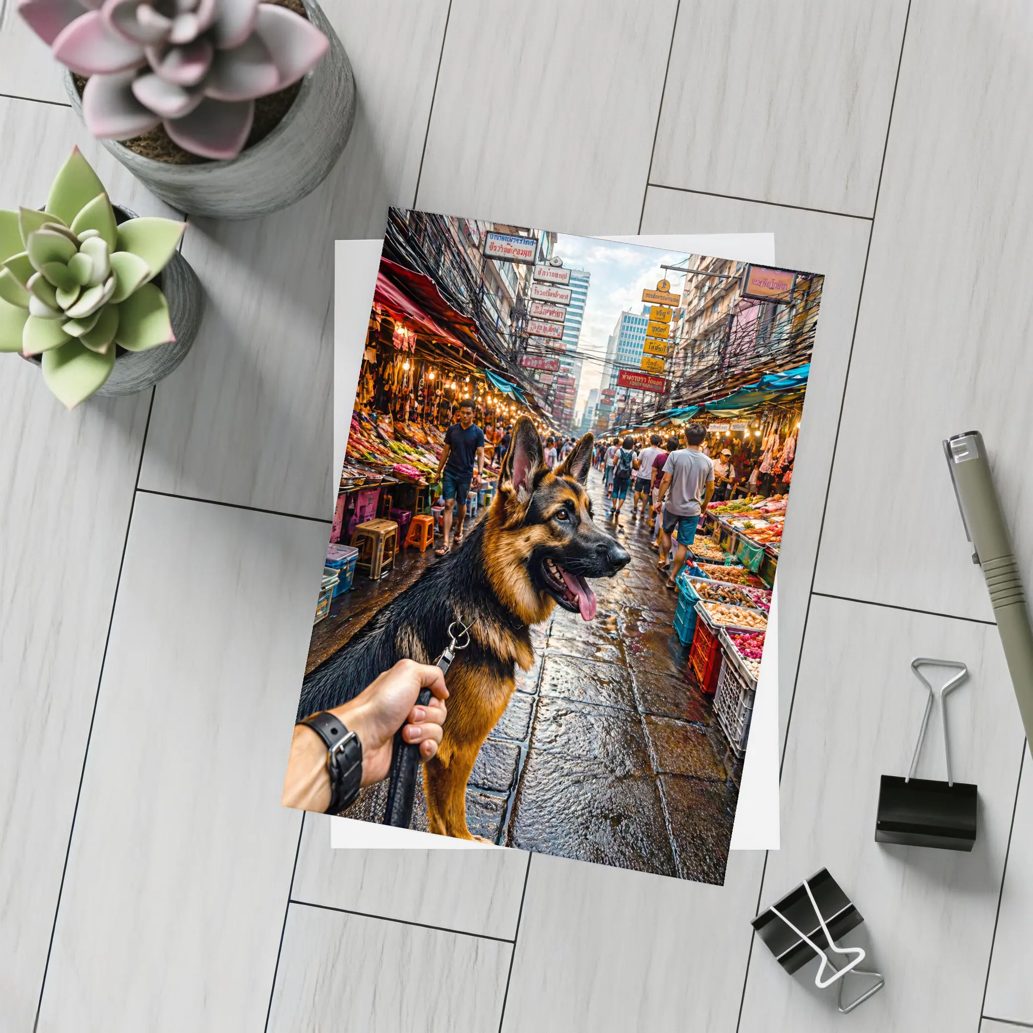 German Shepherd Dog Bangkok Street Market – Postcards