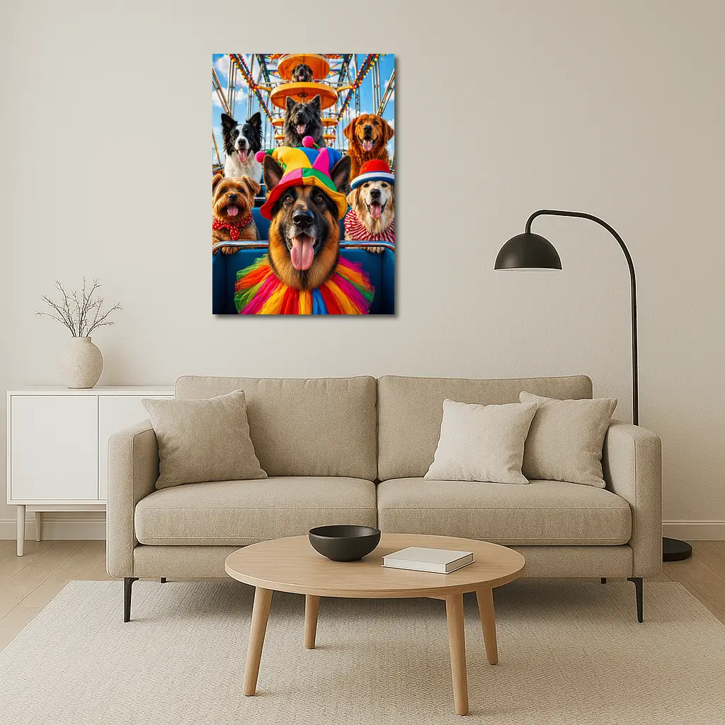 German Shepherd Dogs Clown Hats Carnival Ferris Wheel – Wall Art