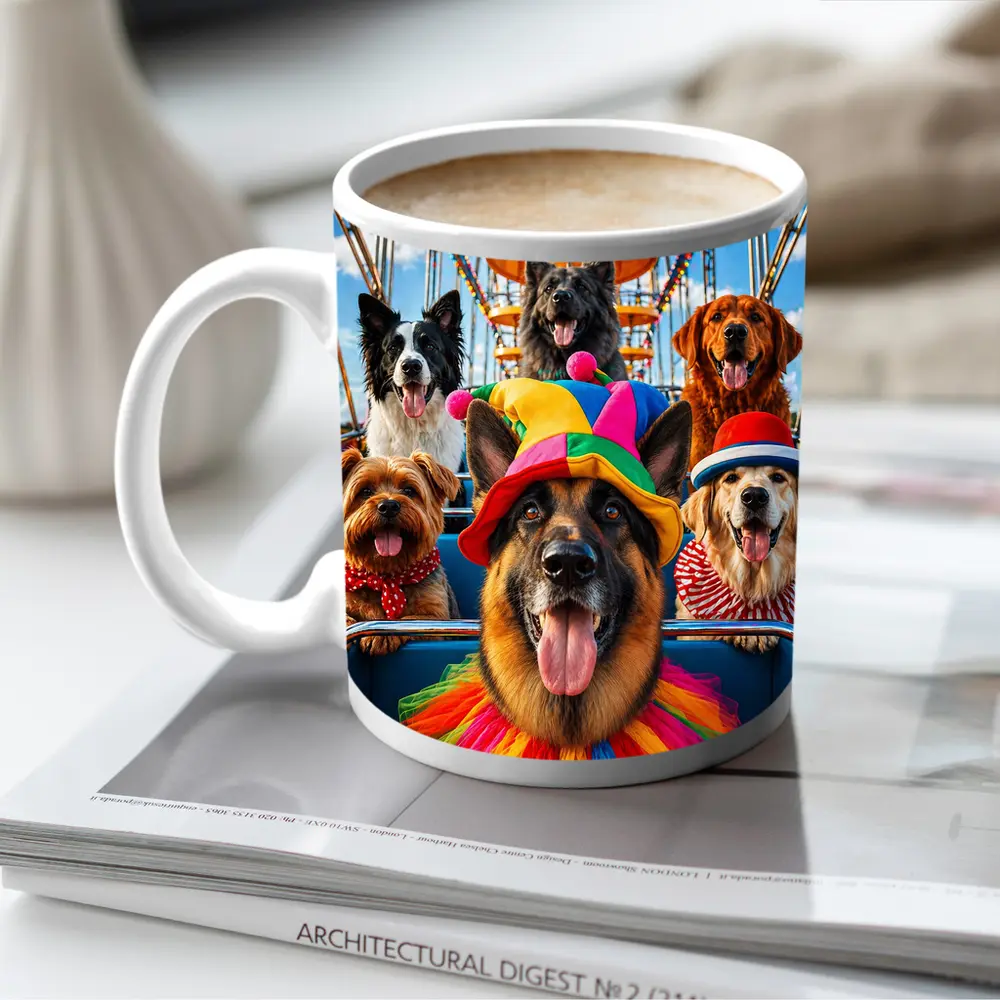 German Shepherd Dogs Clown Hats Carnival Ferris Wheel – Mugs