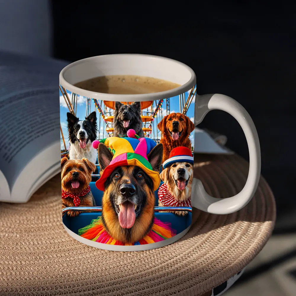 German Shepherd Dogs Clown Hats Carnival Ferris Wheel – Mugs