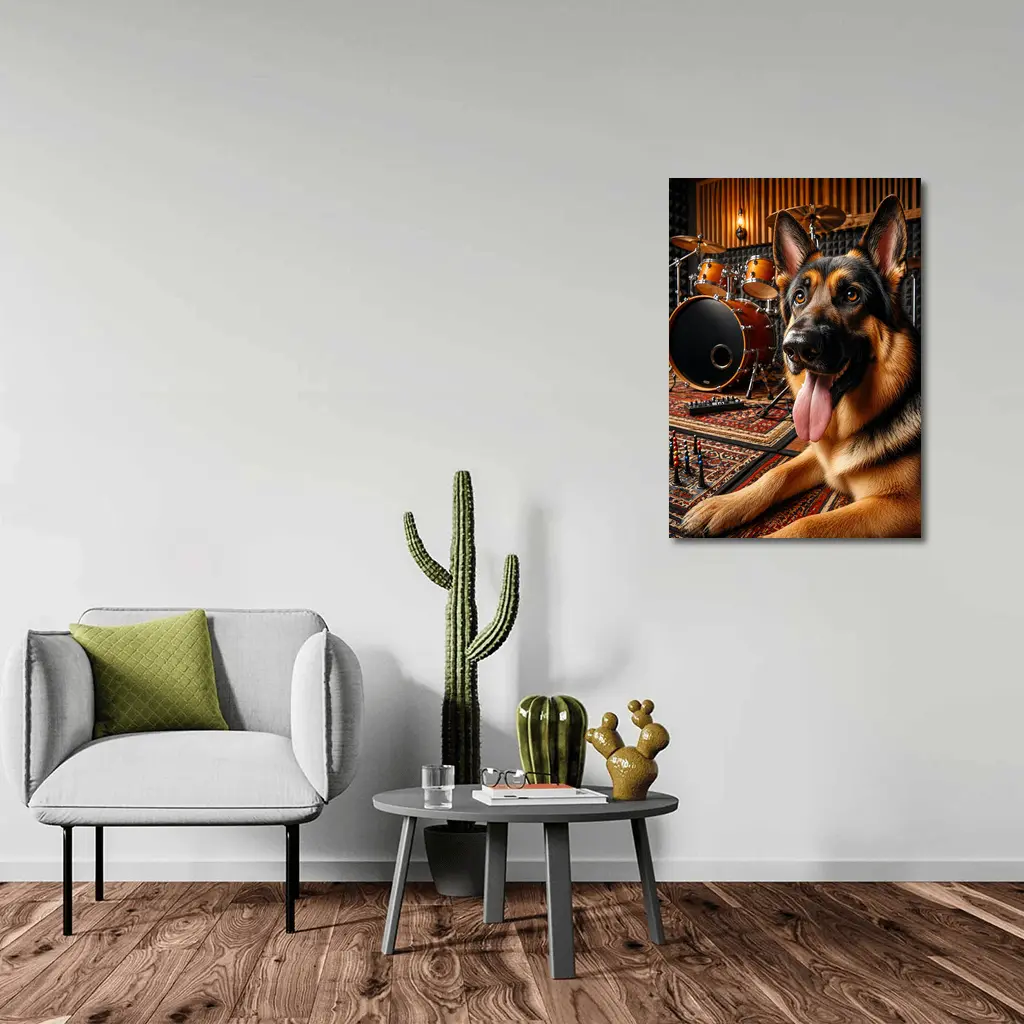 German Shepherd Relaxing In Music Studio – Wall Art