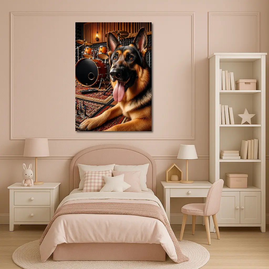 German Shepherd Relaxing In Music Studio – Wall Art