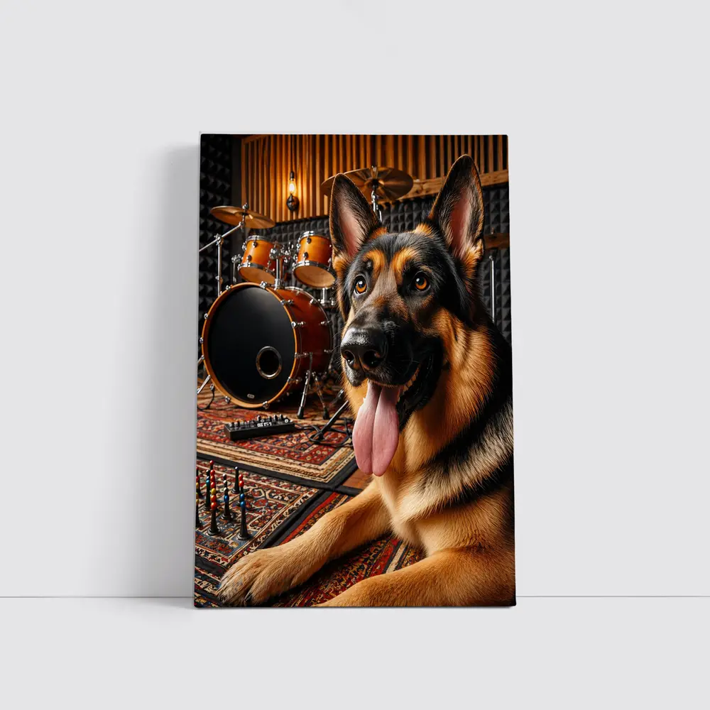 German Shepherd Relaxing In Music Studio – Wall Art