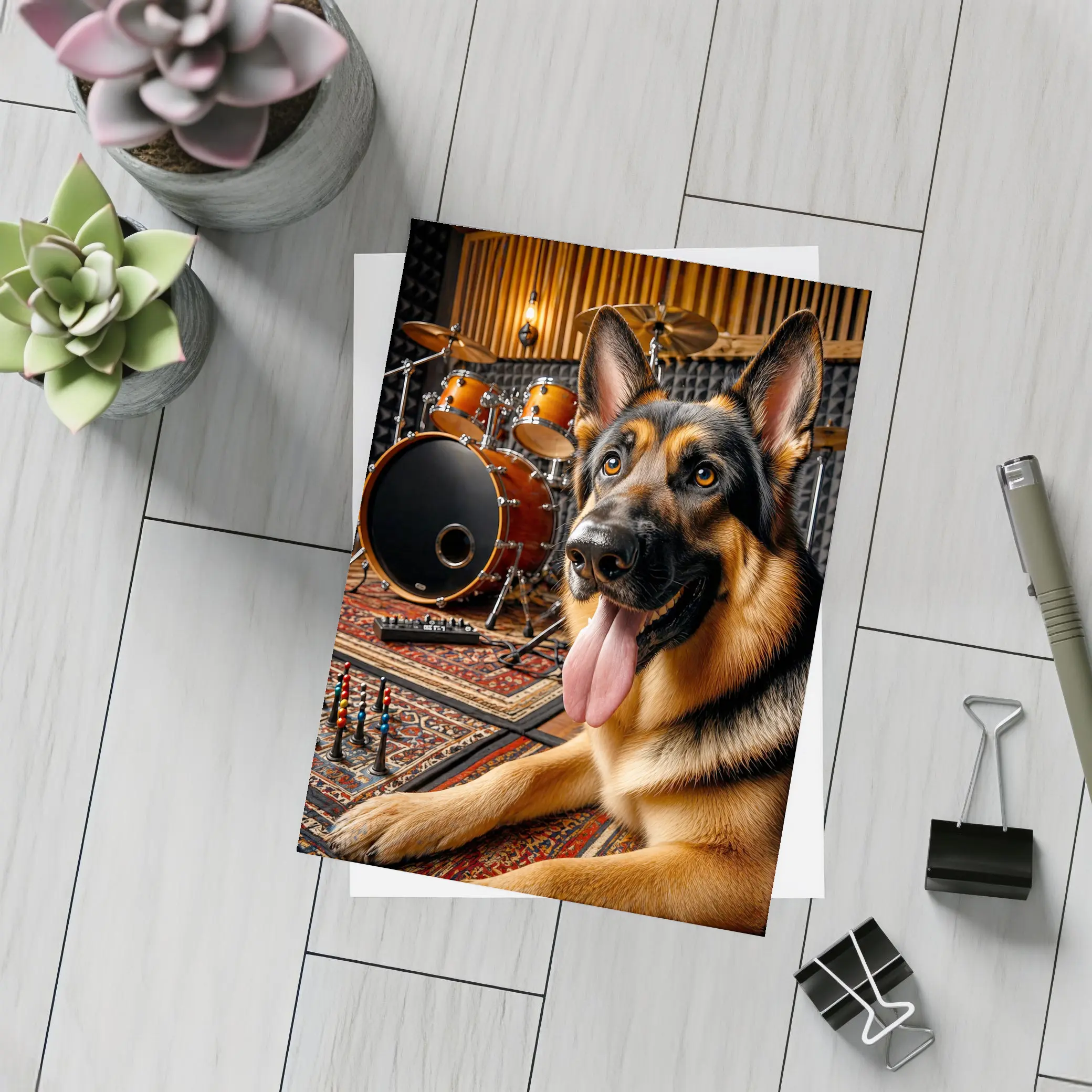 German Shepherd Relaxing In Music Studio – Postcards