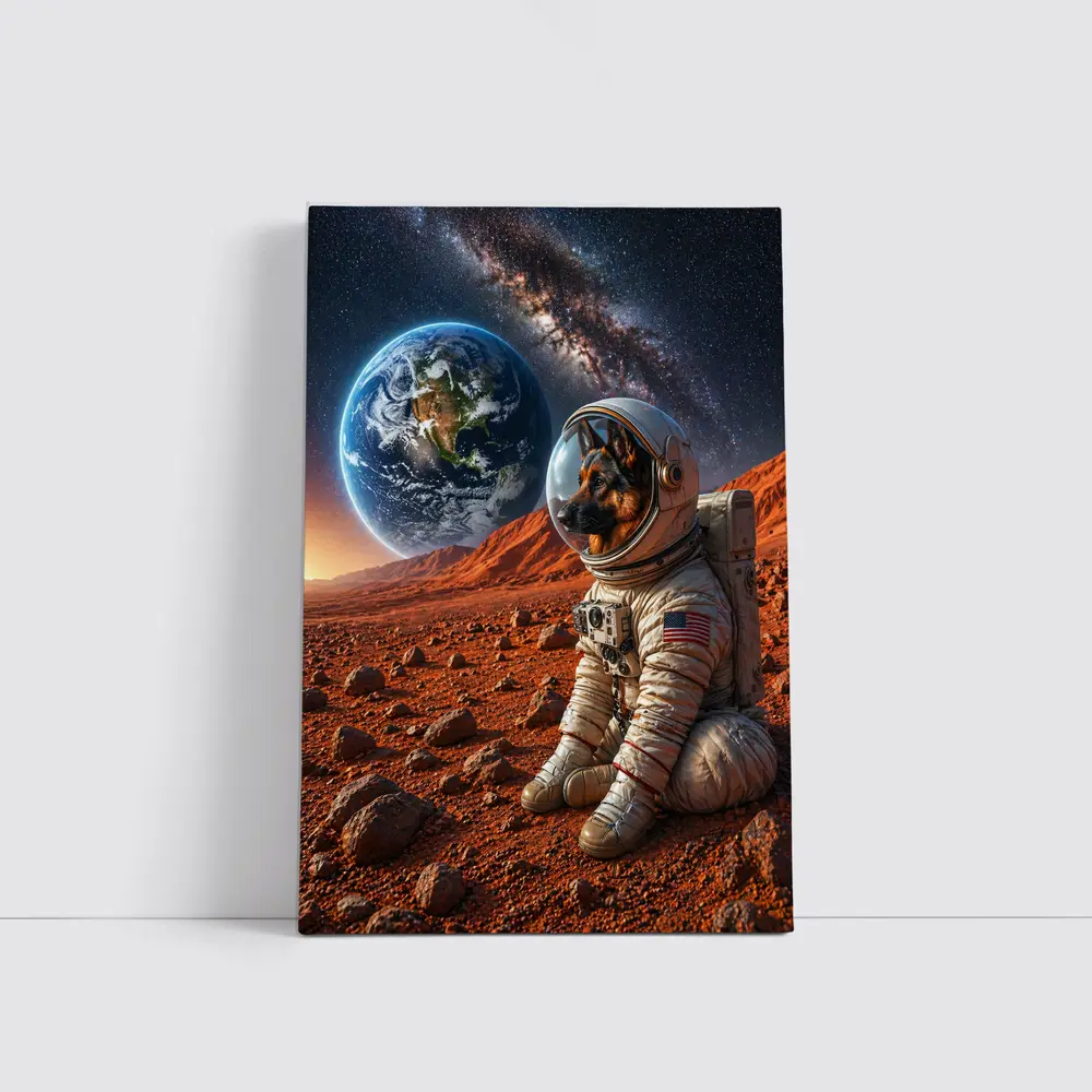 German Shepherd Astronaut On Mars Surface – Wall Art