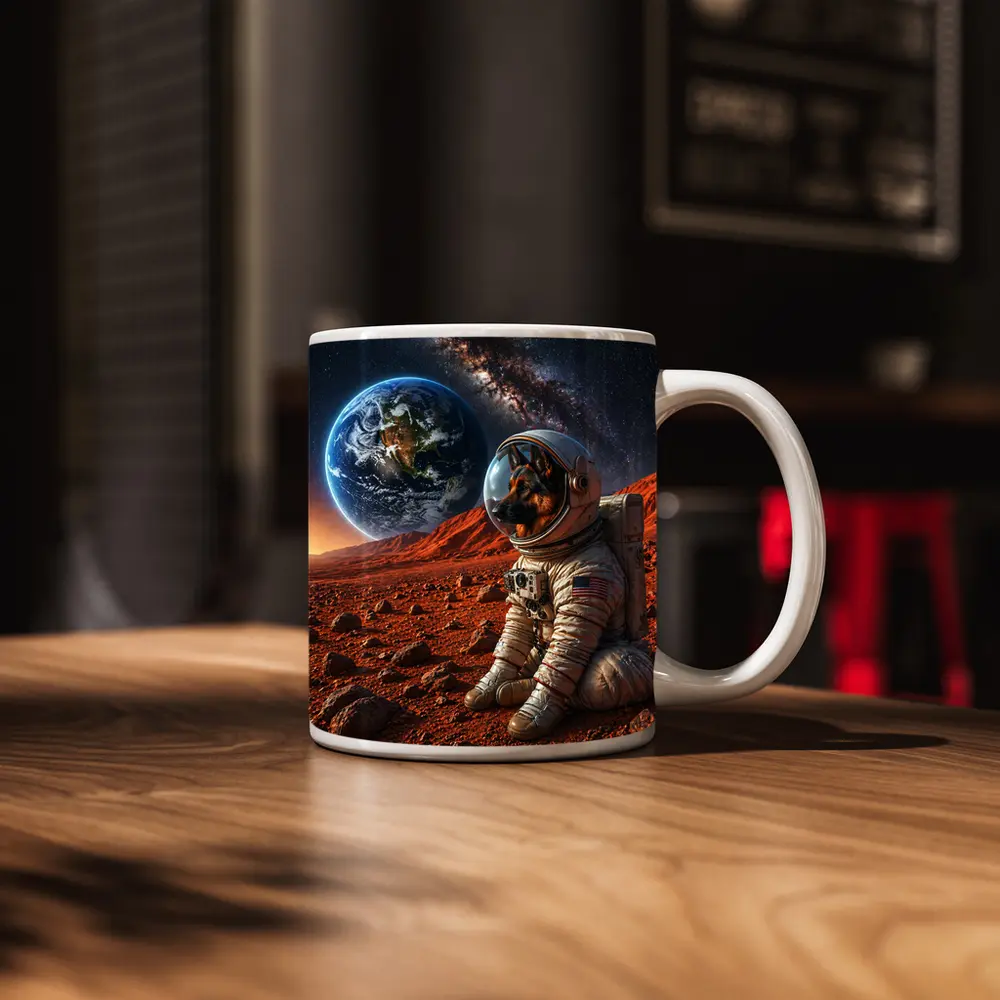 German Shepherd Astronaut On Mars Surface – Mugs