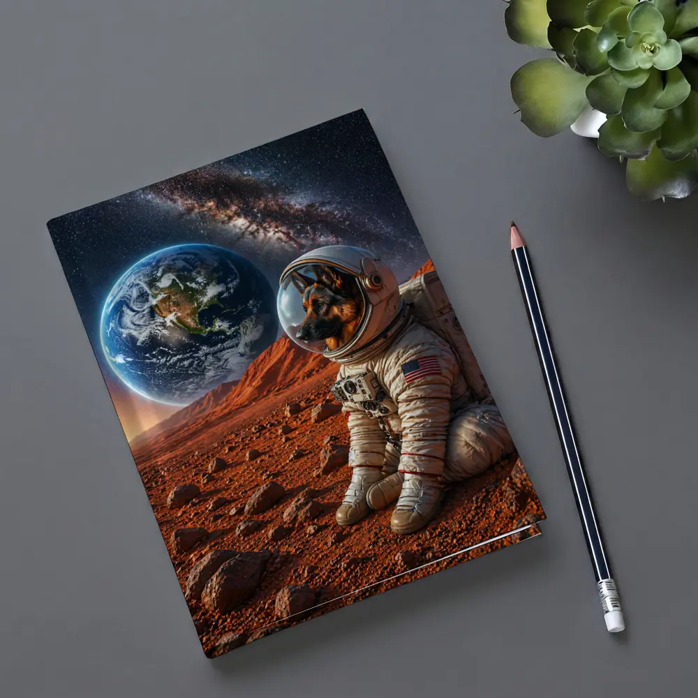 German Shepherd Astronaut On Mars Surface – Notebooks