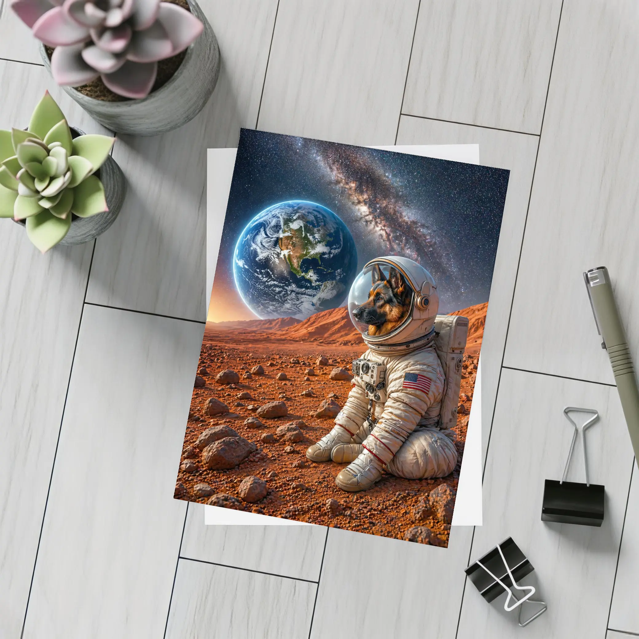 German Shepherd Astronaut On Mars Surface – Postcards
