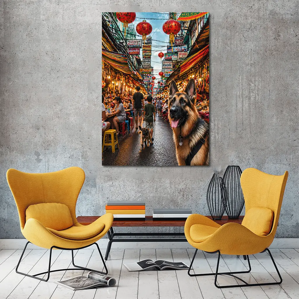 German Shepherd Dog Bangkok Market Street – Wall Art