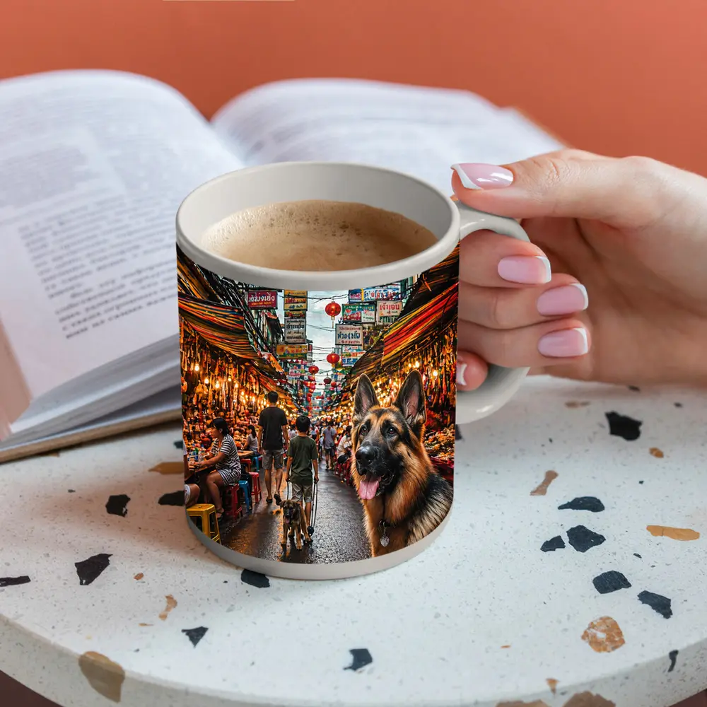 German Shepherd Dog Bangkok Market Street – Mugs