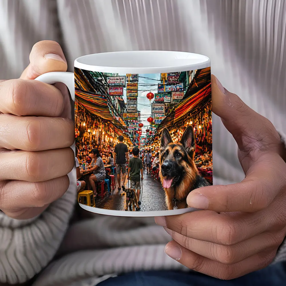 German Shepherd Dog Bangkok Market Street – Mugs