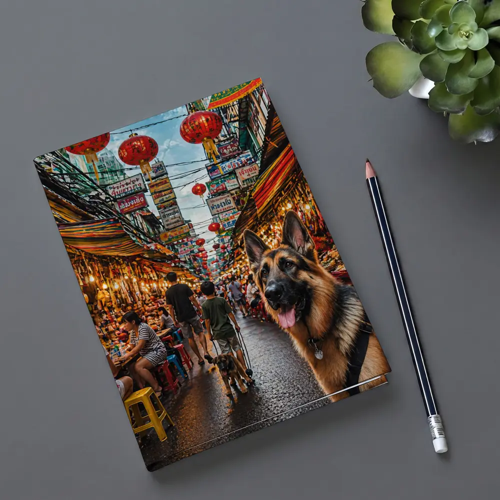 German Shepherd Dog Bangkok Market Street – Notebooks