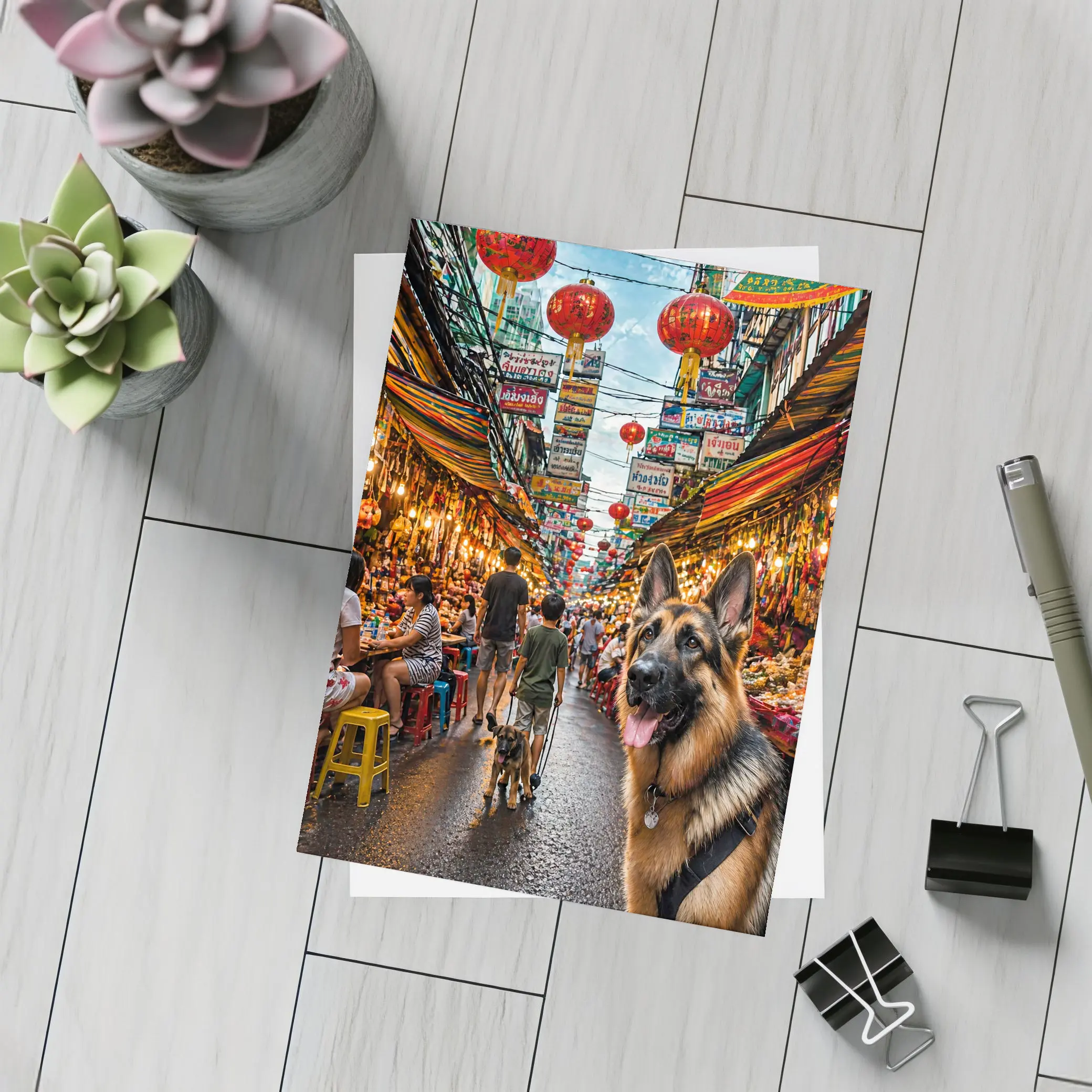 German Shepherd Dog Bangkok Market Street – Postcards