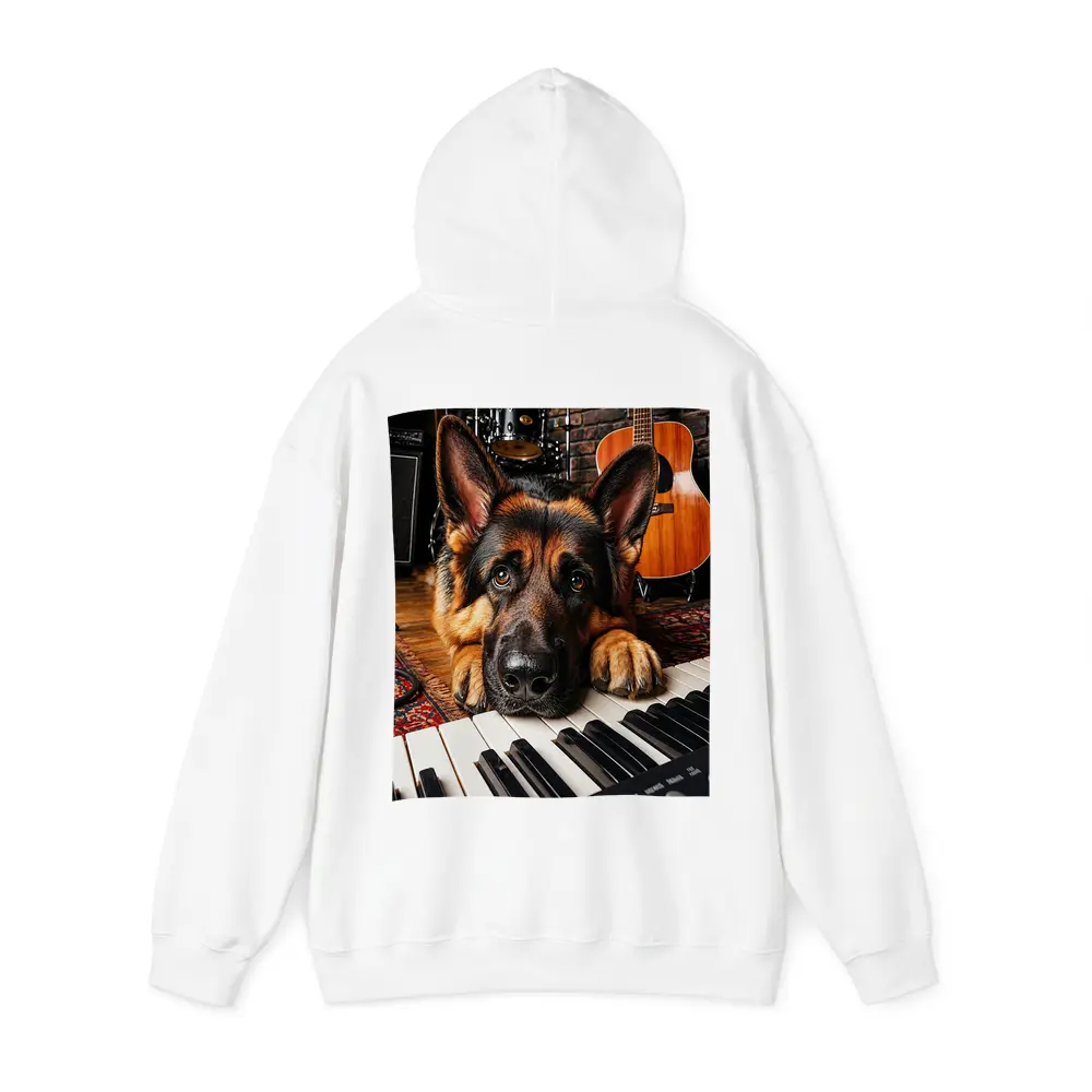 German Shepherd Resting on Piano Keys Studio – Hoodies
