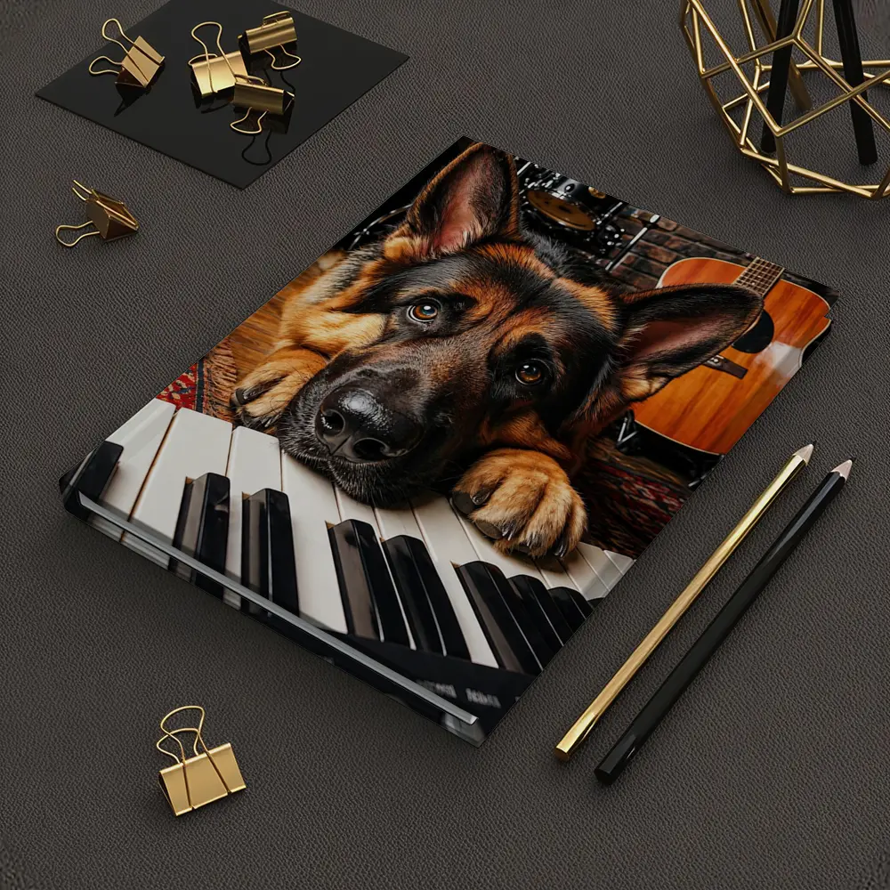 German Shepherd Resting on Piano Keys Studio – Notebooks