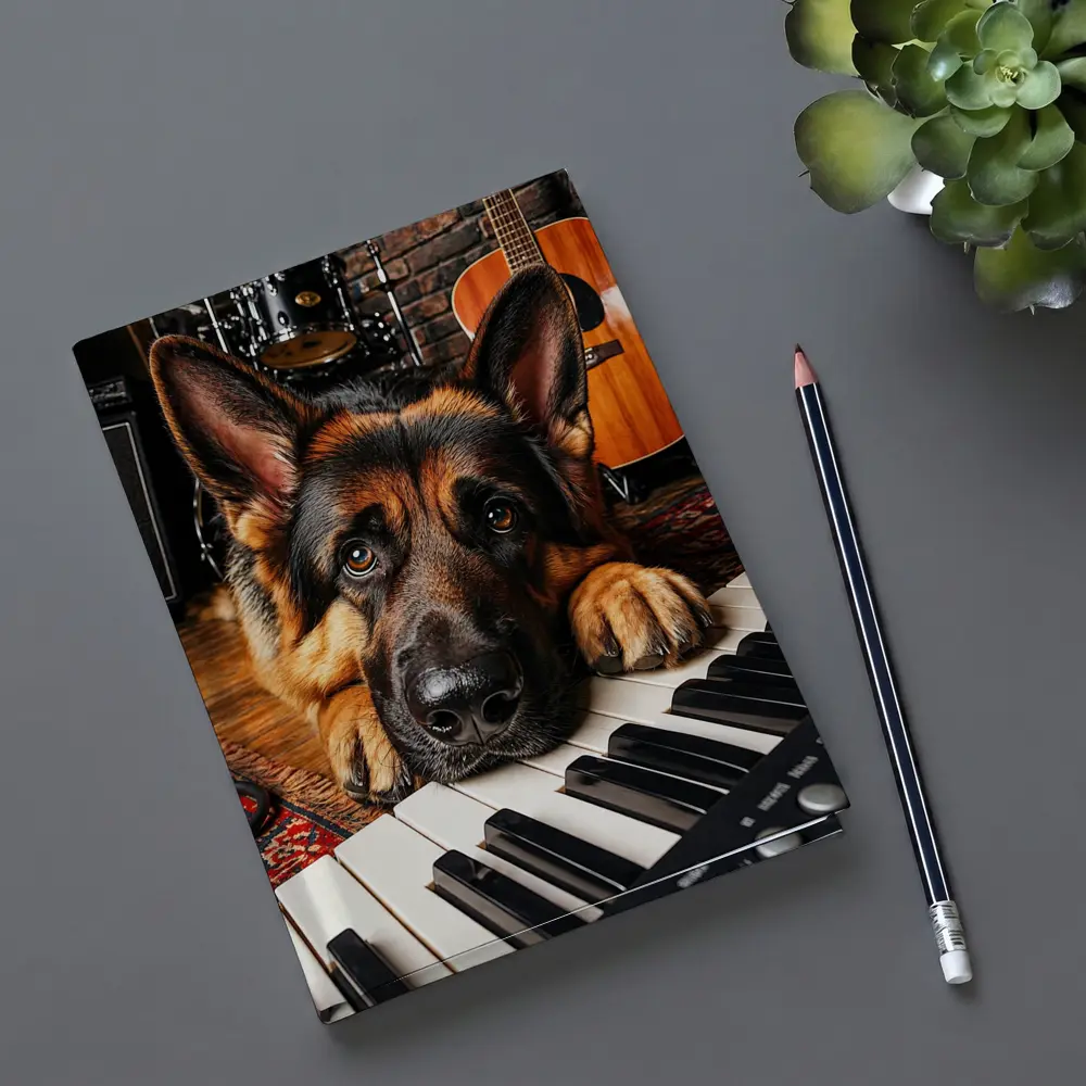 German Shepherd Resting on Piano Keys Studio – Notebooks