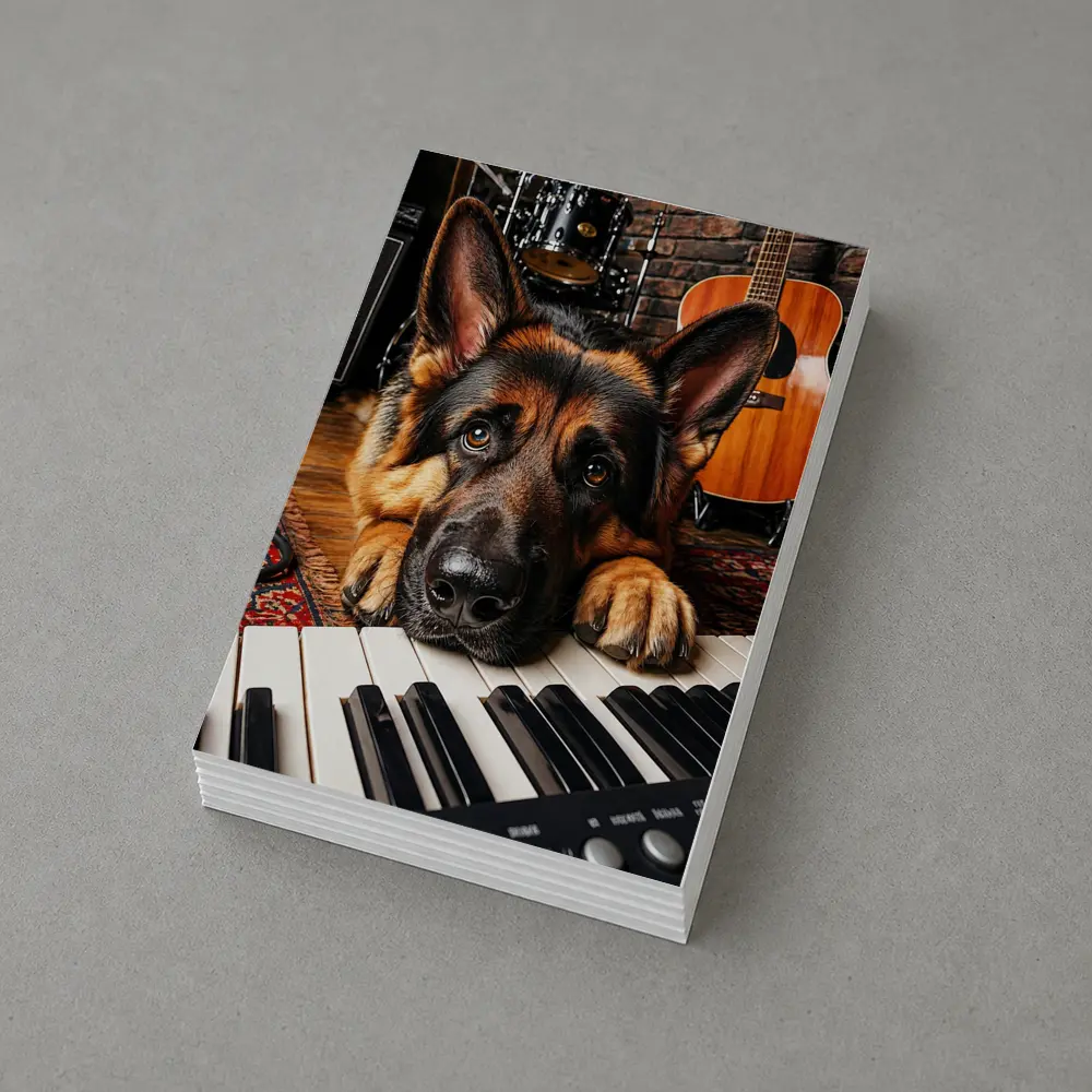 German Shepherd Resting on Piano Keys Studio – Postcards