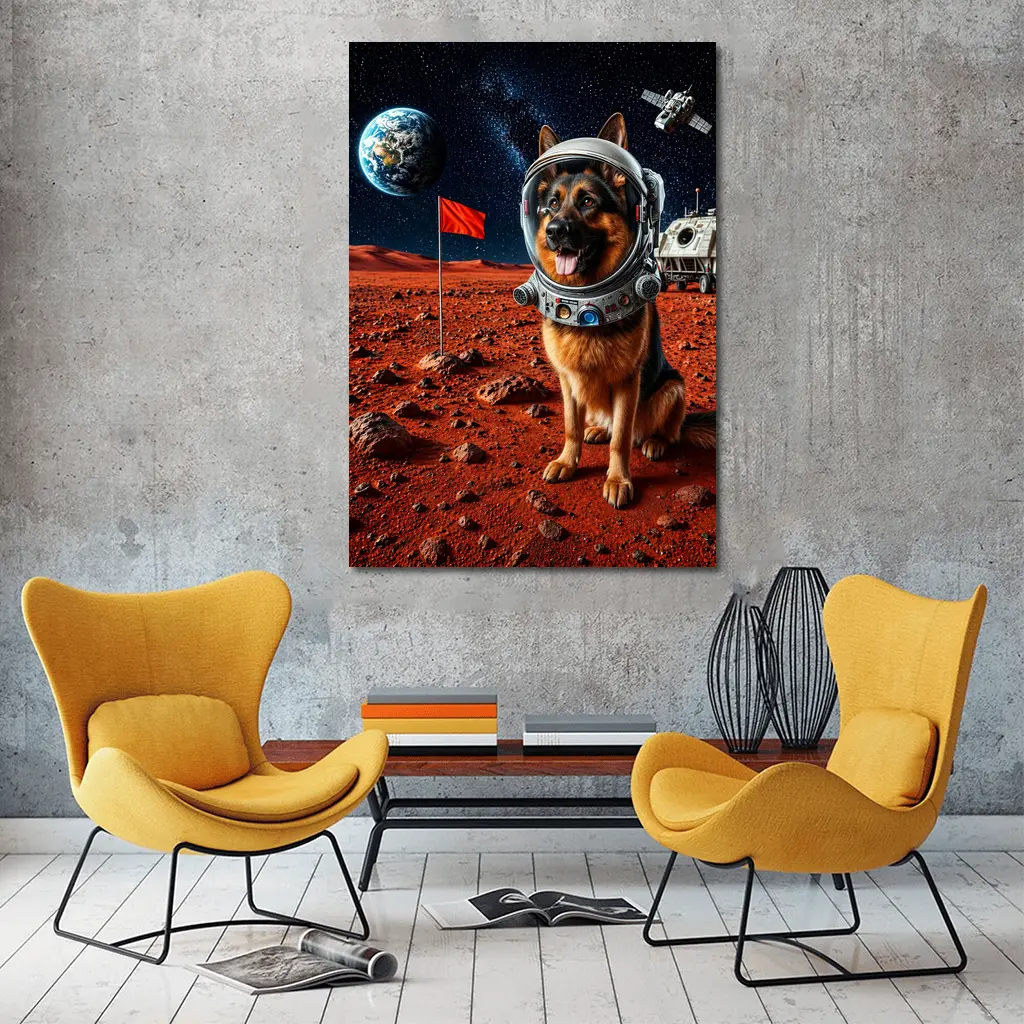 German Shepherd Astronaut Dog on Mars – Wall Art