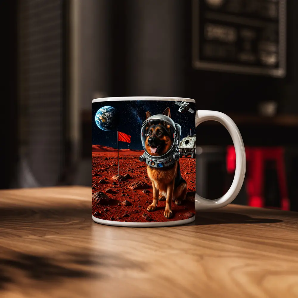 German Shepherd Astronaut Dog on Mars – Mugs