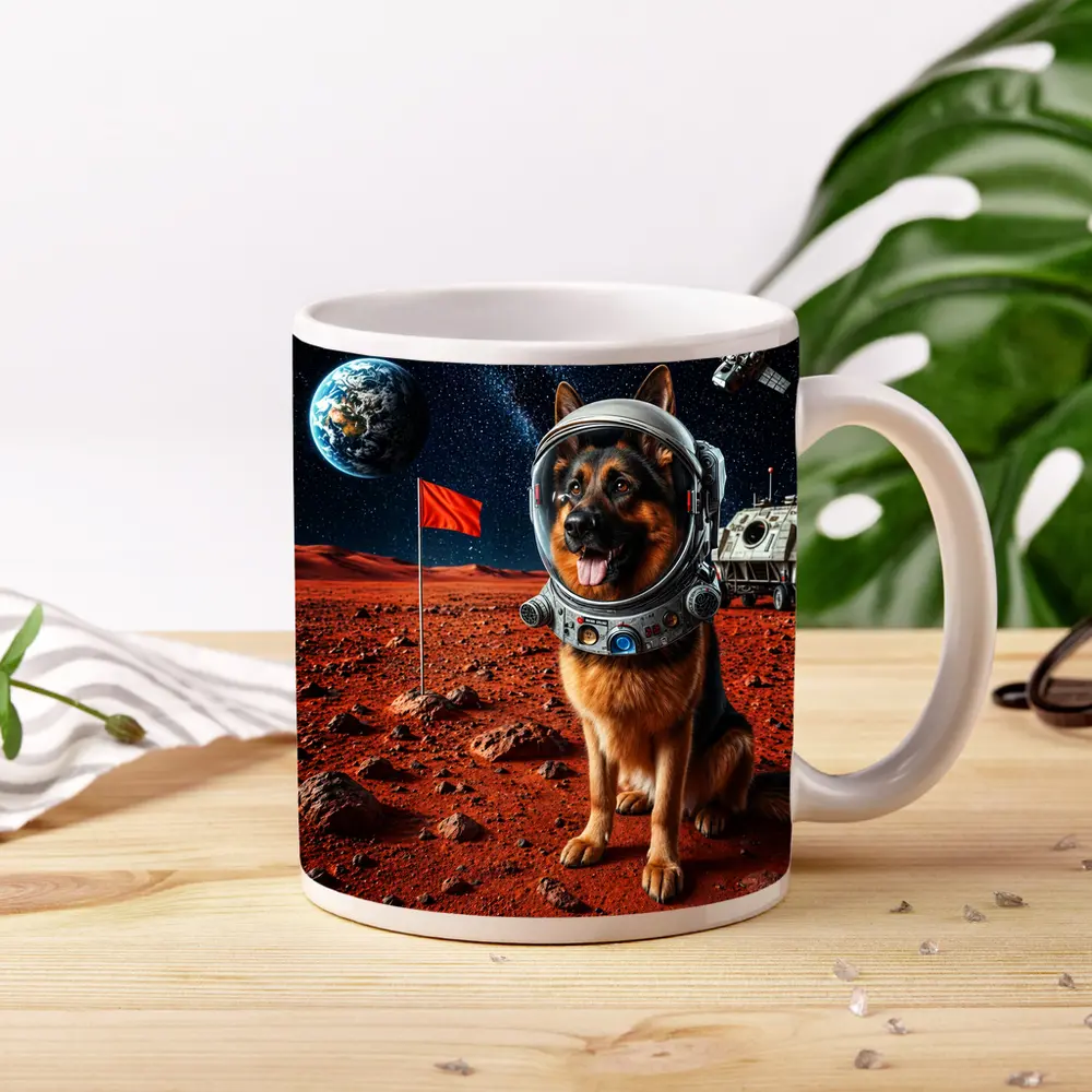 German Shepherd Astronaut Dog on Mars – Mugs