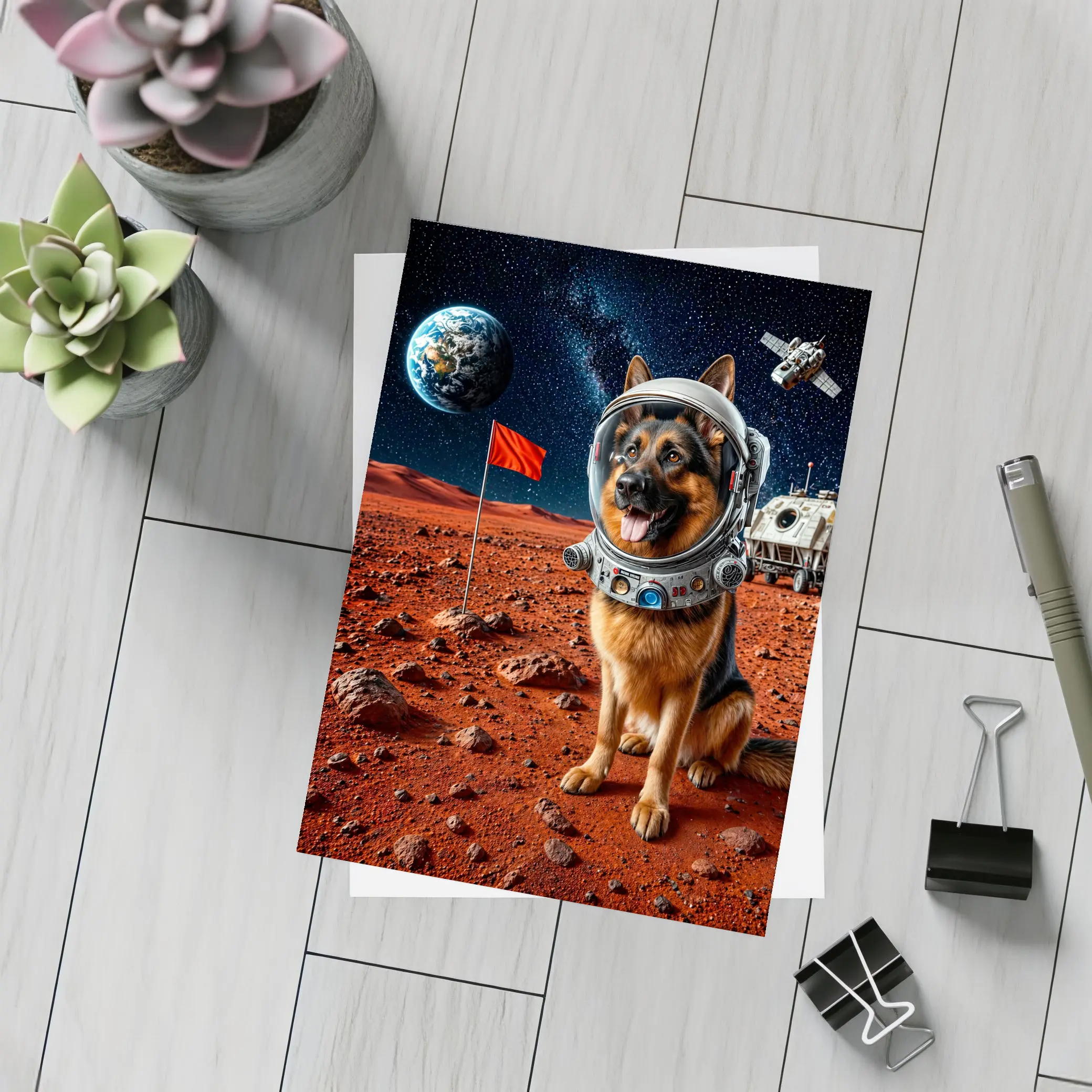 German Shepherd Astronaut Dog on Mars – Postcards