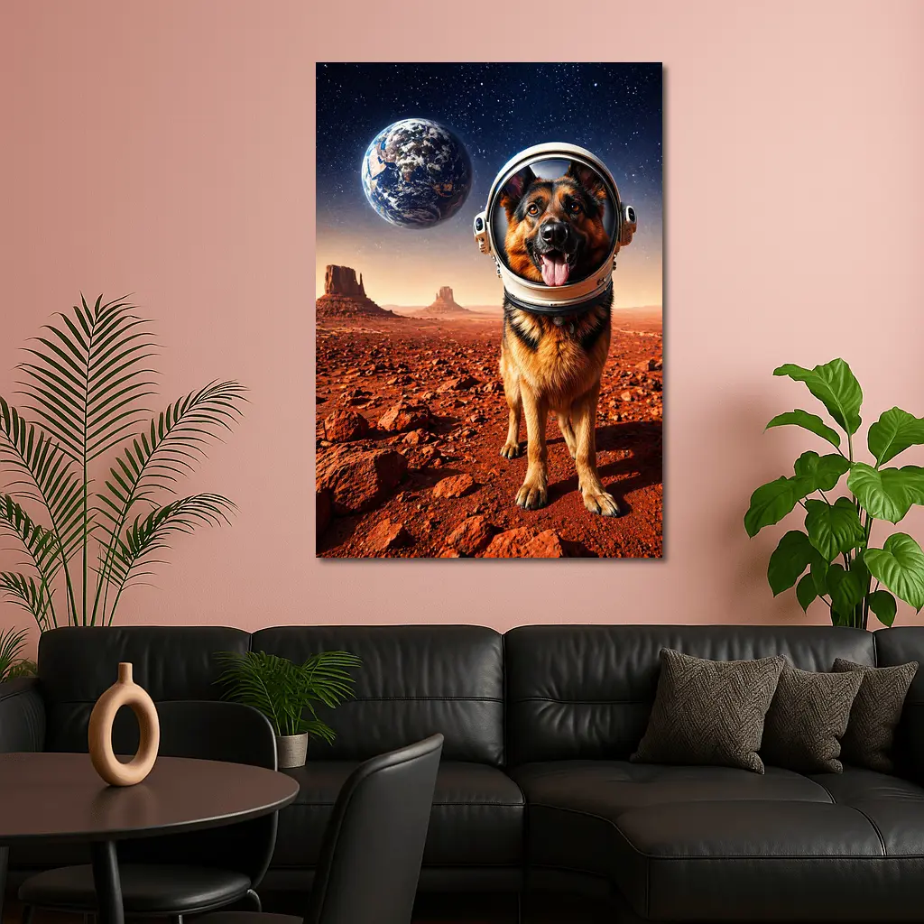 German Shepherd Astronaut Dog on Mars – Wall Art