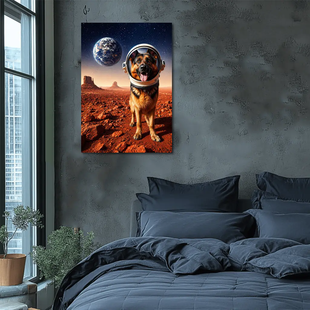 German Shepherd Astronaut Dog on Mars – Wall Art