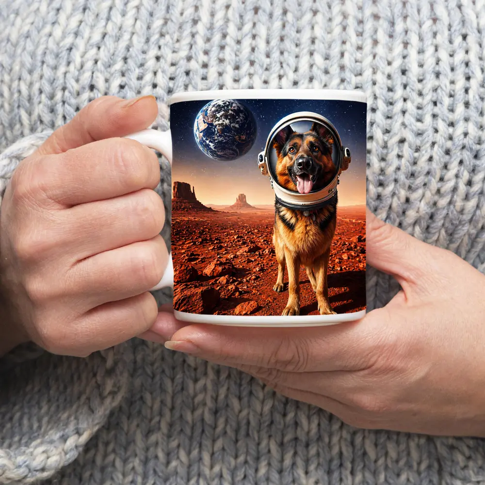 German Shepherd Astronaut Dog on Mars – Mugs
