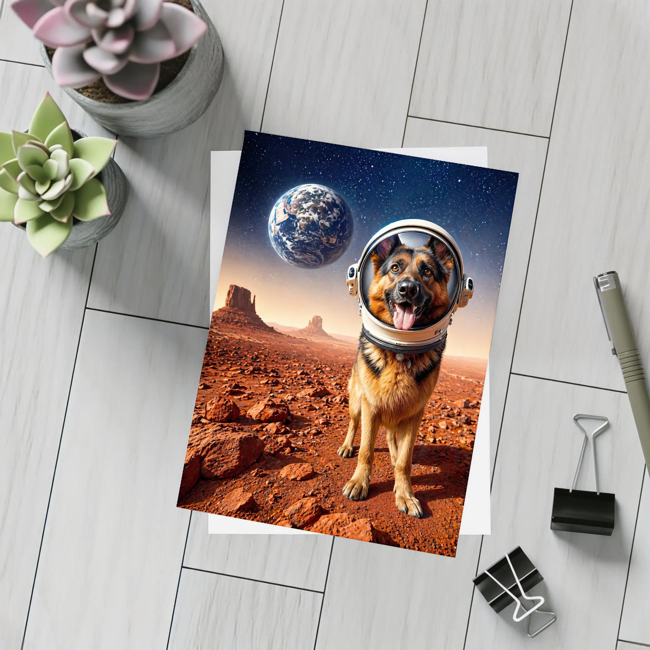 German Shepherd Astronaut Dog on Mars – Postcards