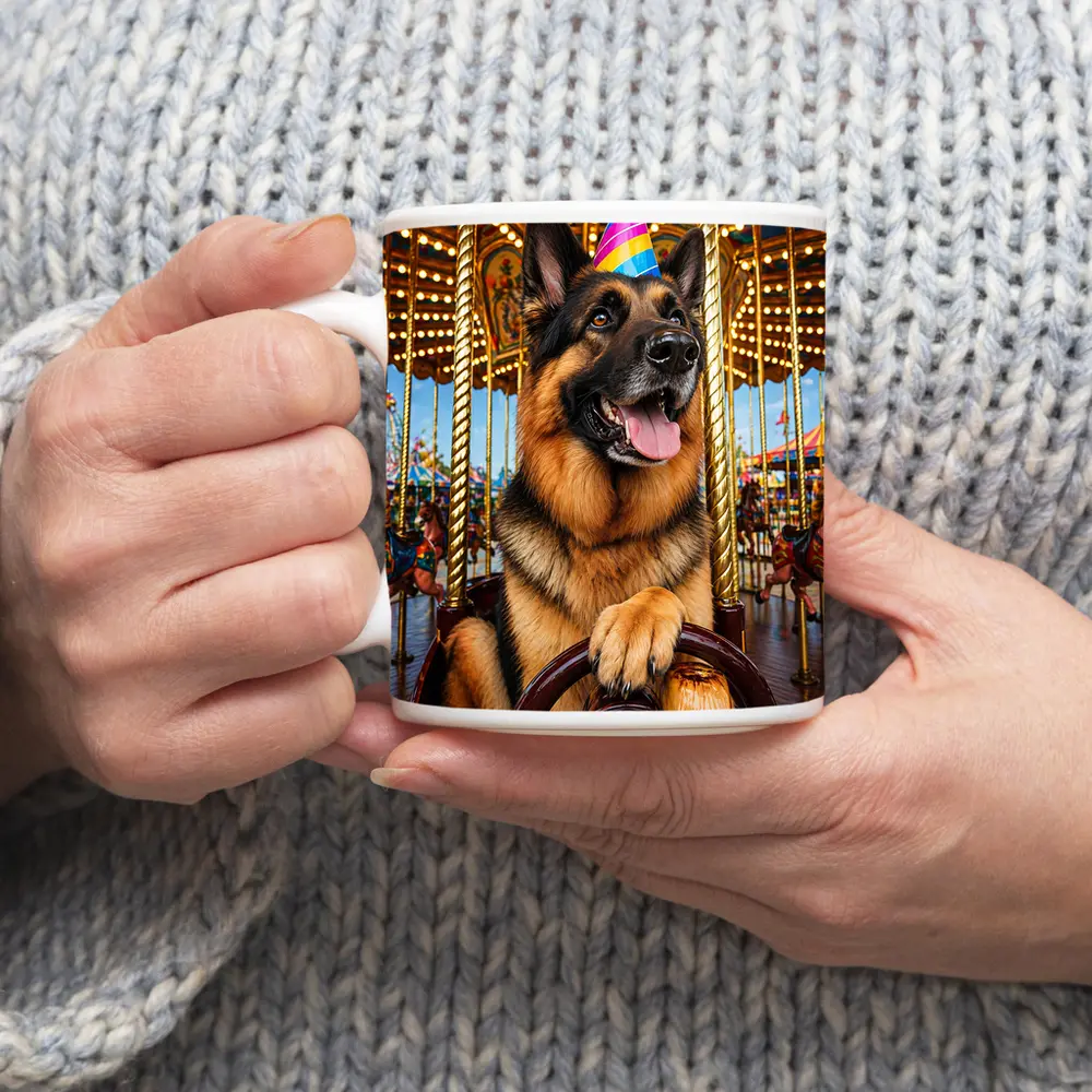 German Shepherd Party Hat Carousel Fun – Mugs