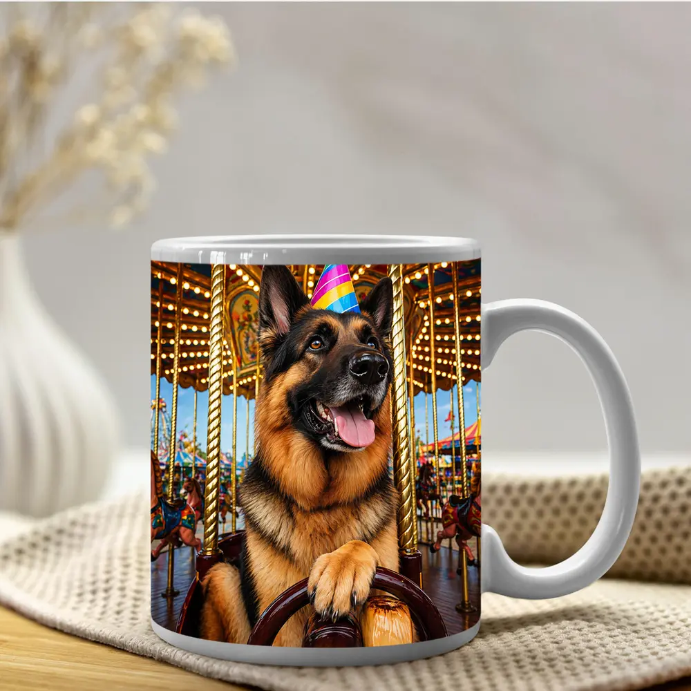 German Shepherd Party Hat Carousel Fun – Mugs
