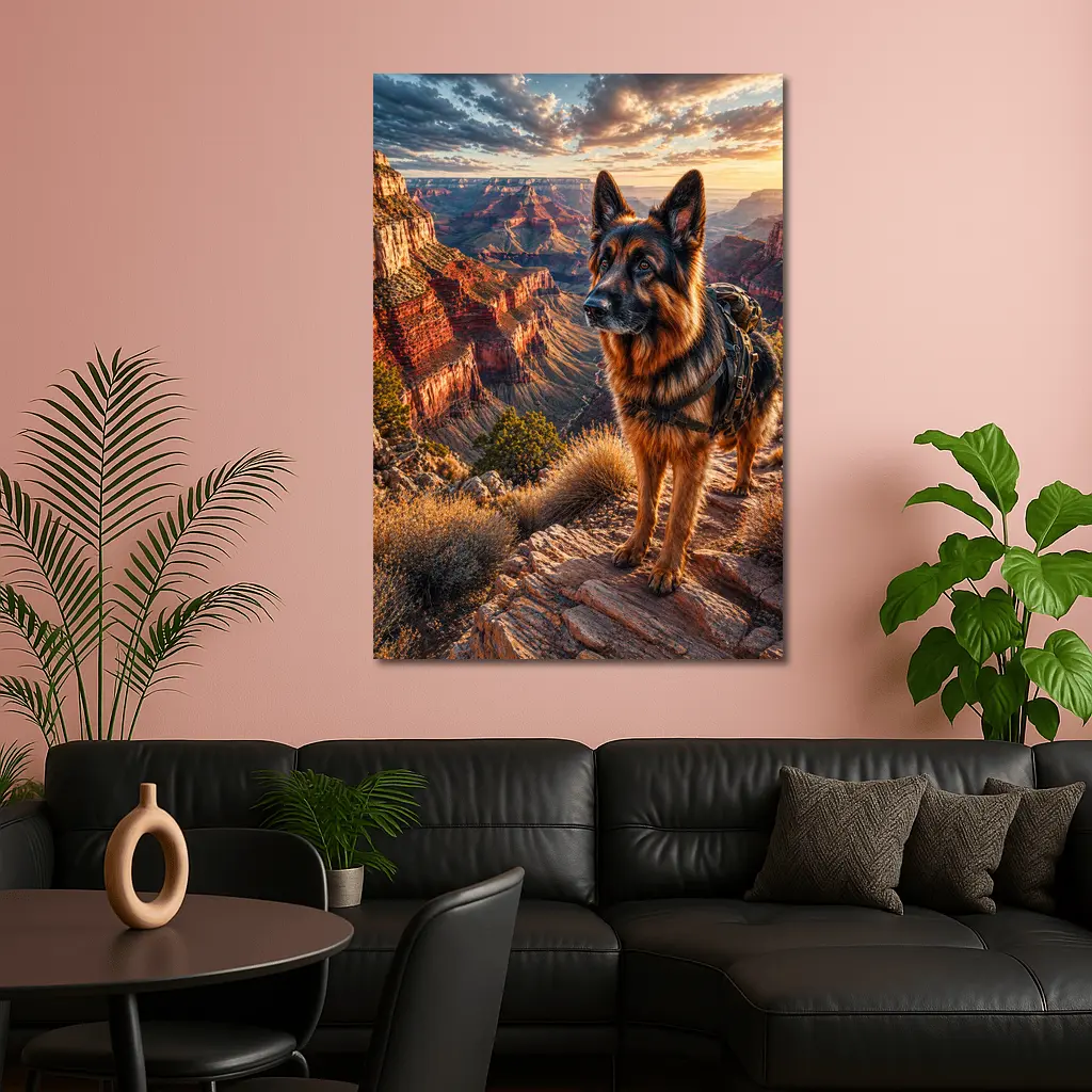 German Shepherd Standing at Grand Canyon Sunset – Wall Art