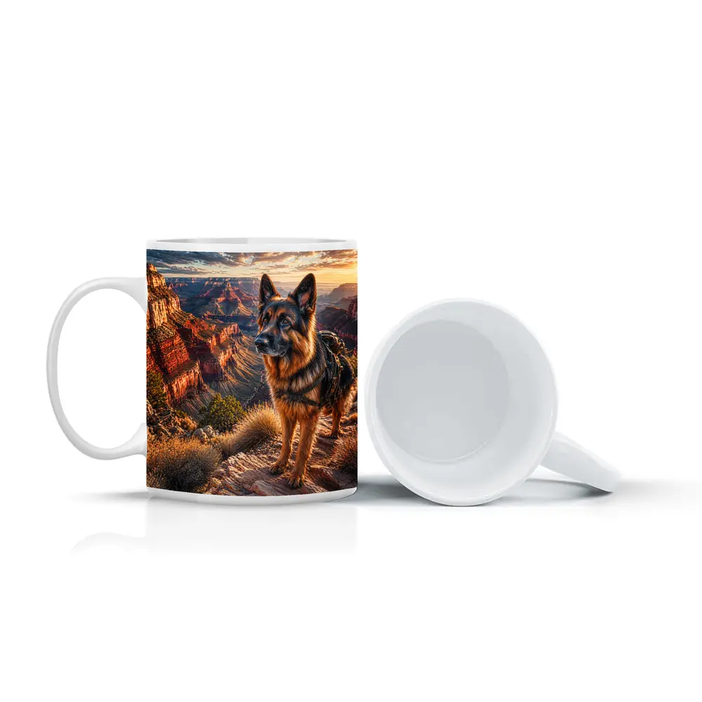 German Shepherd Standing at Grand Canyon Sunset – Mugs