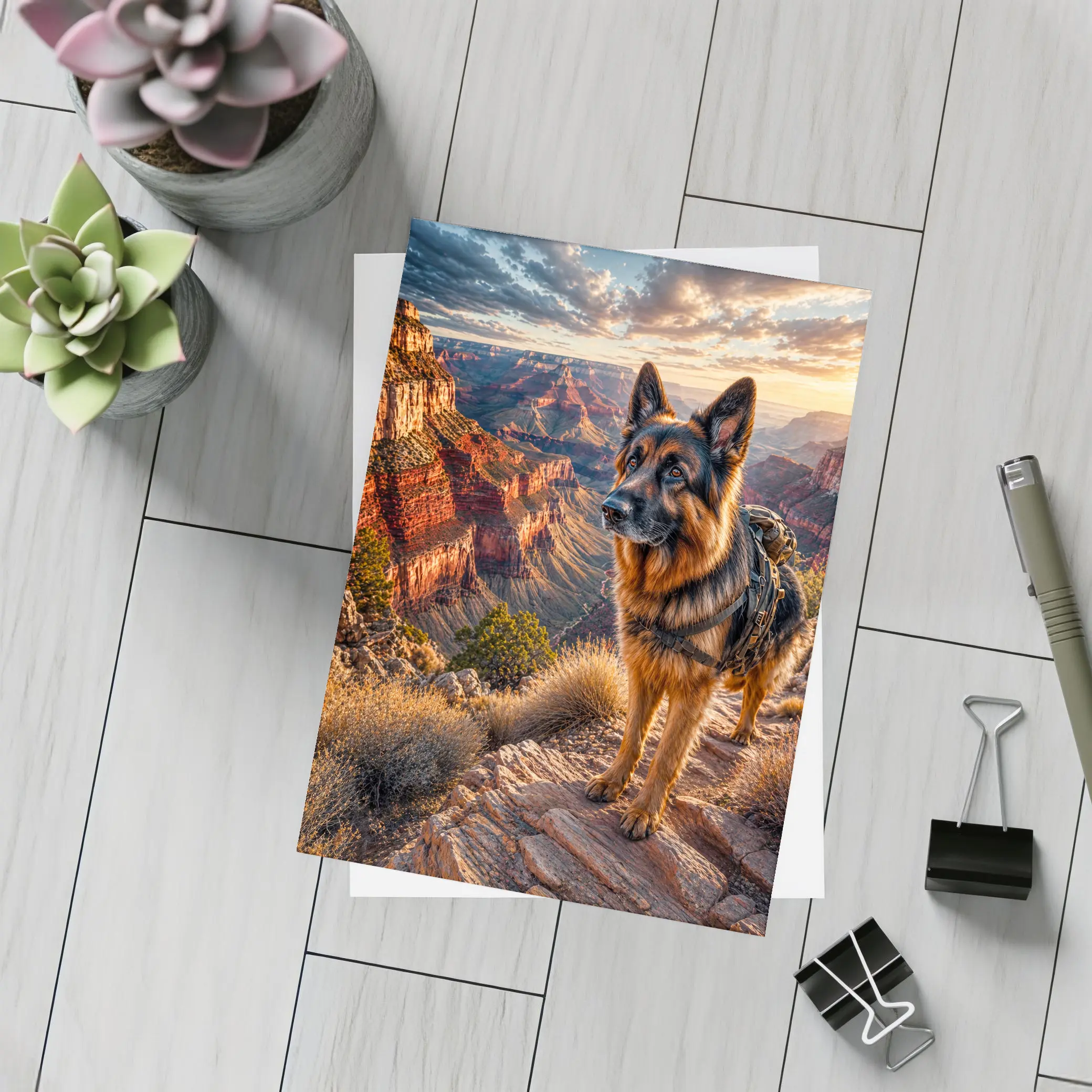 German Shepherd Standing at Grand Canyon Sunset – Postcards