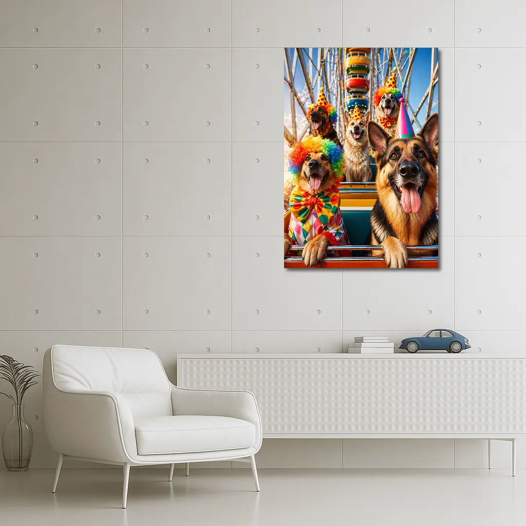 German Shepherds Clown Costumes Ferris Wheel Carnival – Wall Art