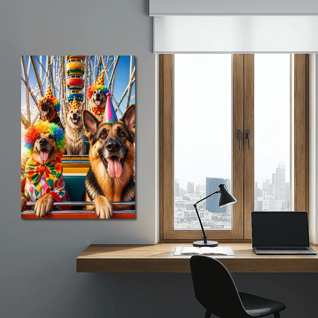 German Shepherds Clown Costumes Ferris Wheel Carnival – Wall Art