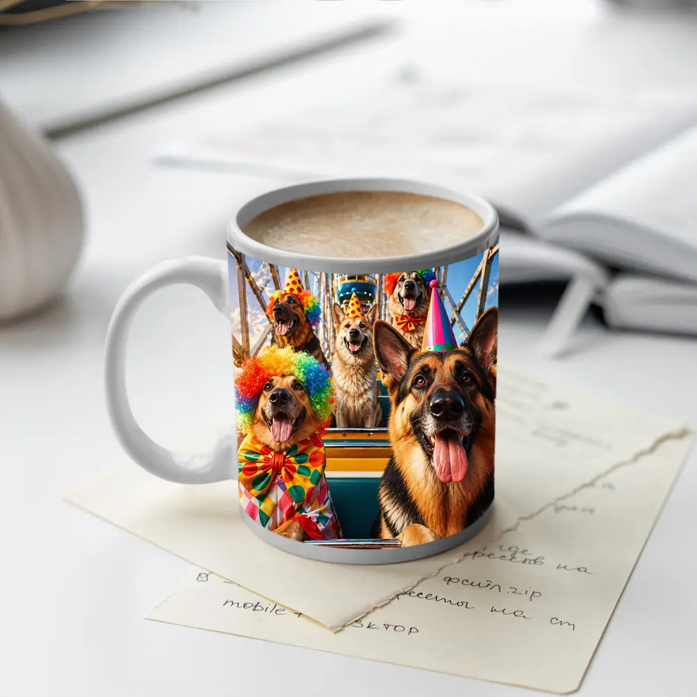 German Shepherds Clown Costumes Ferris Wheel Carnival – Mugs