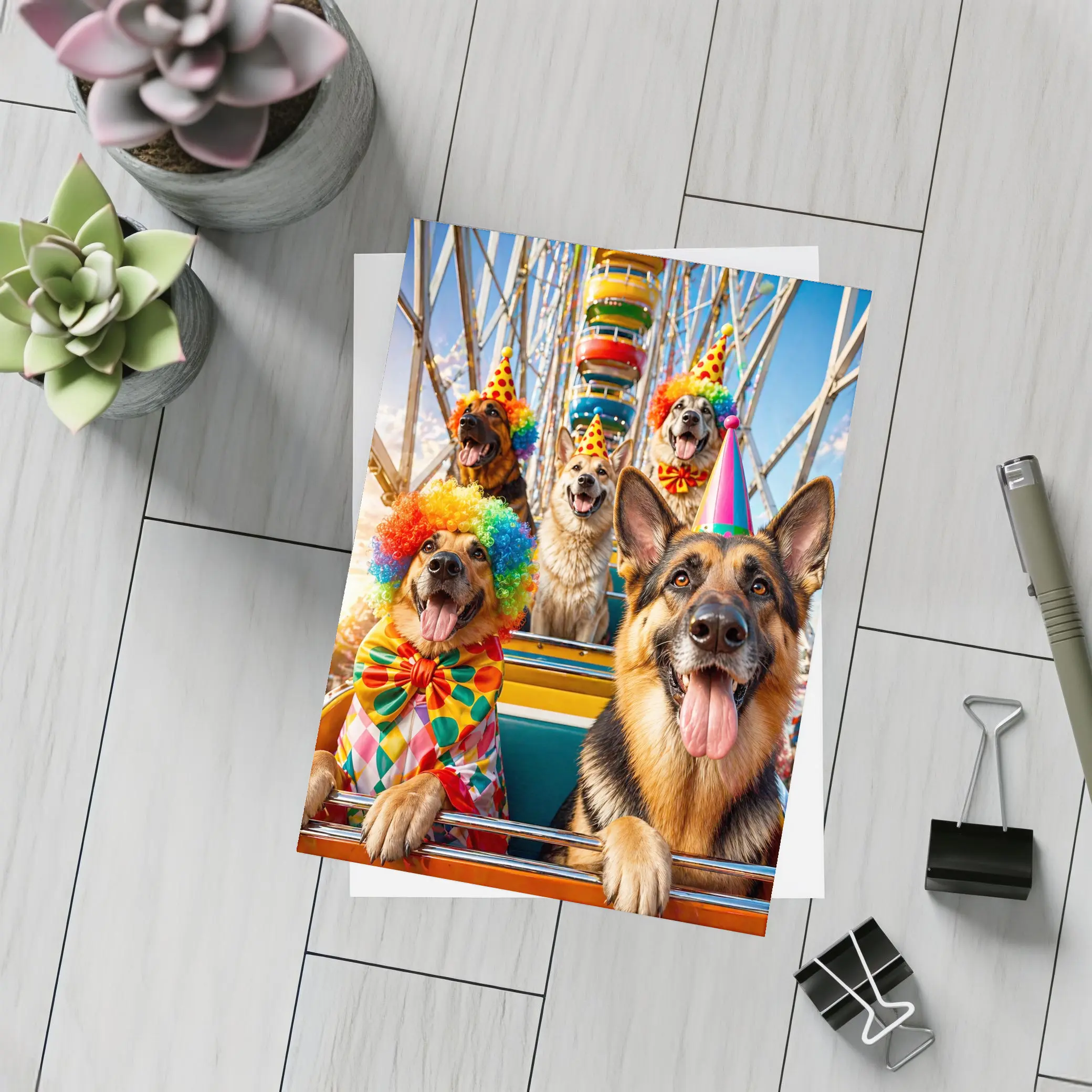 German Shepherds Clown Costumes Ferris Wheel Carnival – Postcards
