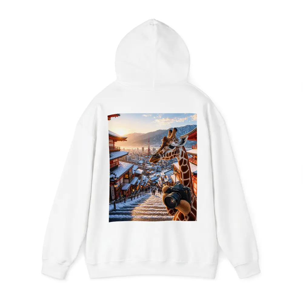Giraffe Photographer Exploring Snowy Japan City – Hoodies