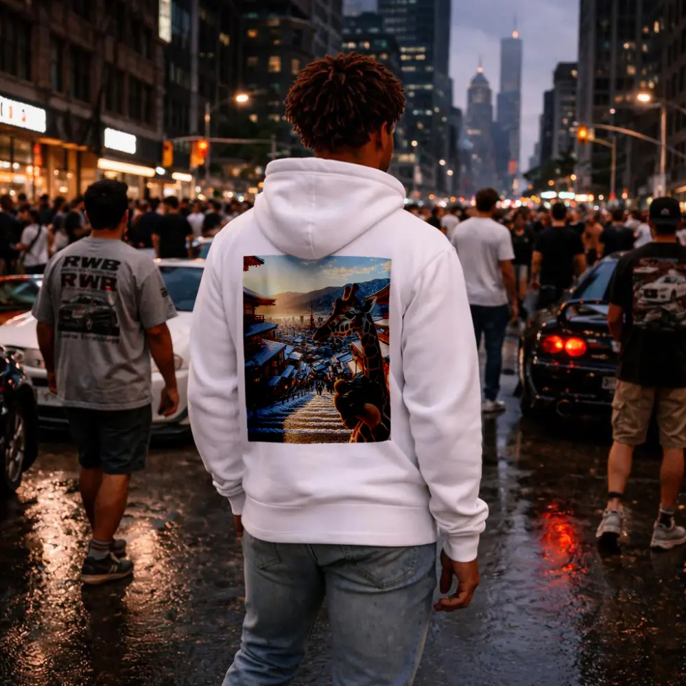 Giraffe Photographer Exploring Snowy Japan City – Hoodies