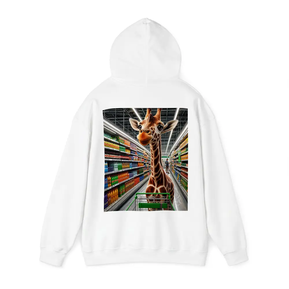 Giraffe Shopping Cart Supermarket Aisle Scene – Hoodies