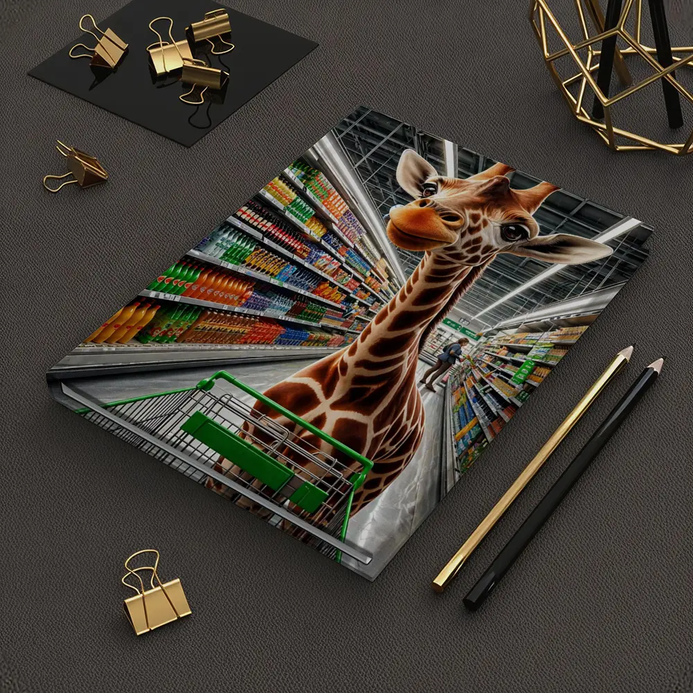 Giraffe Shopping Cart Supermarket Aisle Scene – Notebooks