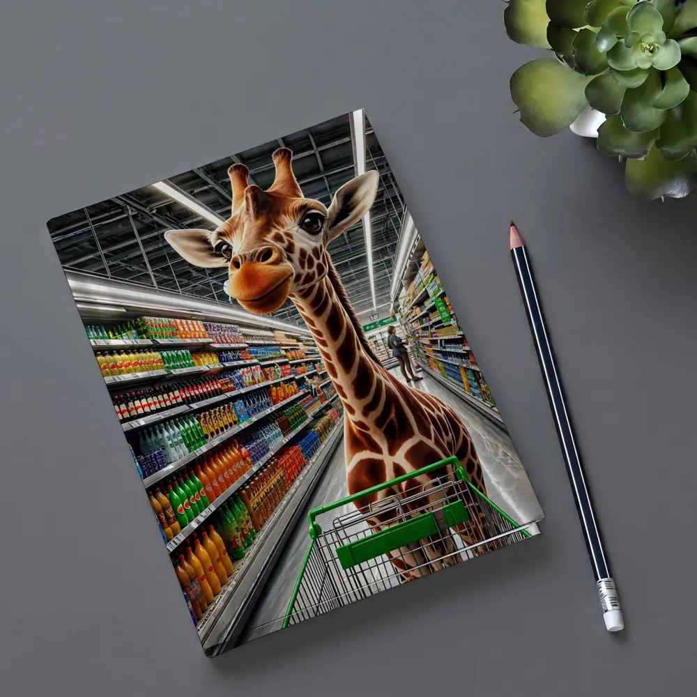 Giraffe Shopping Cart Supermarket Aisle Scene – Notebooks