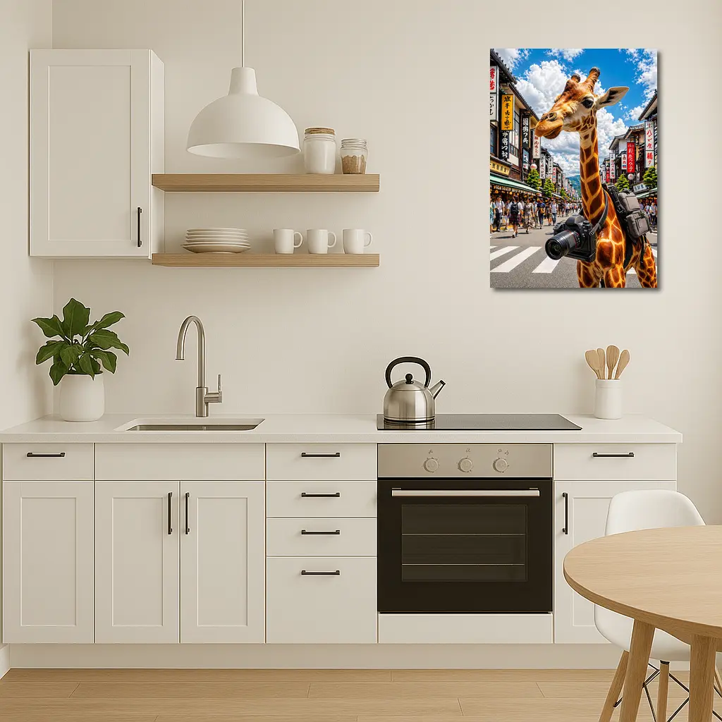 Giraffe Tourist With Camera in Japan – Wall Art