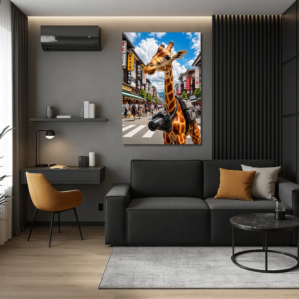 Giraffe Tourist With Camera in Japan – Wall Art