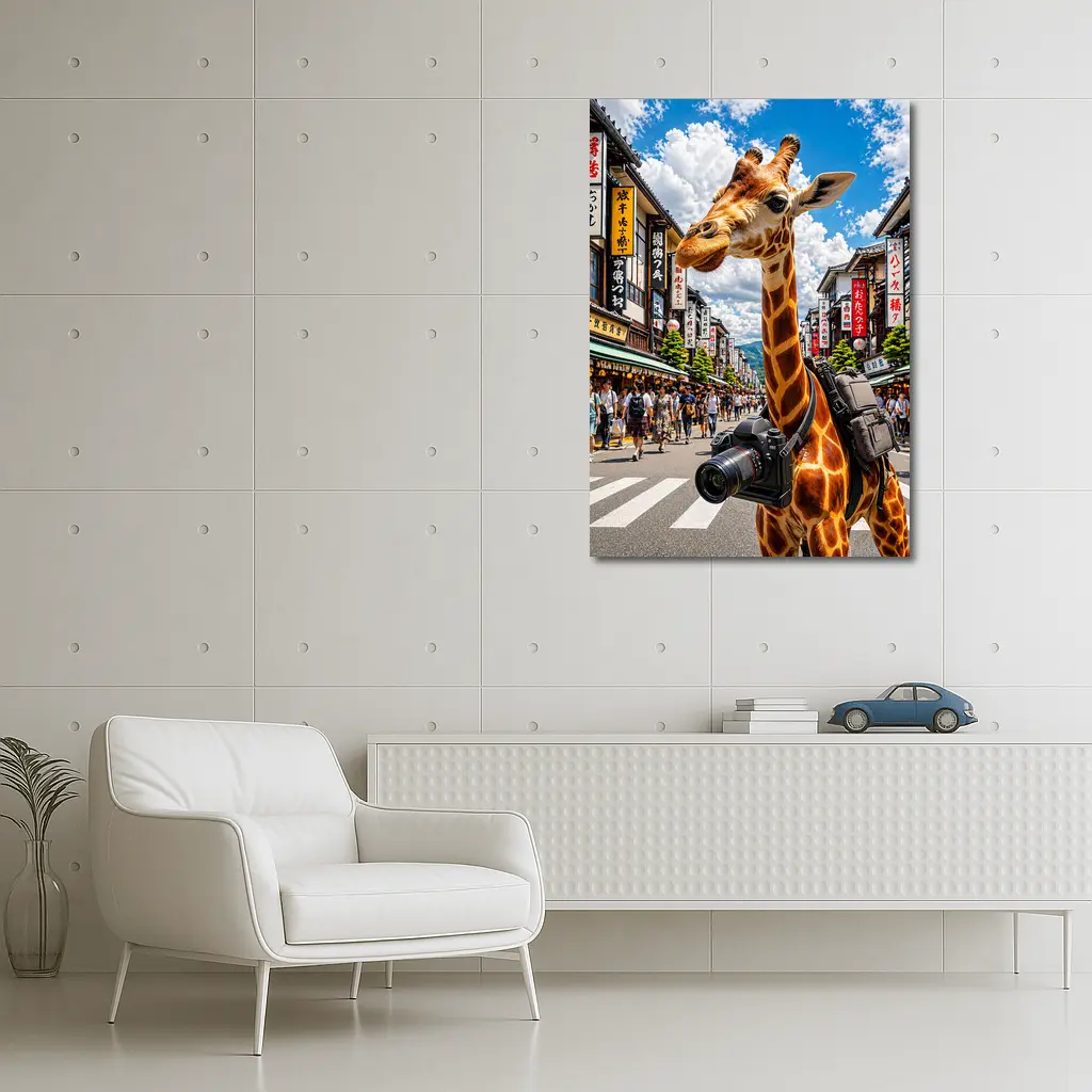 Giraffe Tourist With Camera in Japan – Wall Art