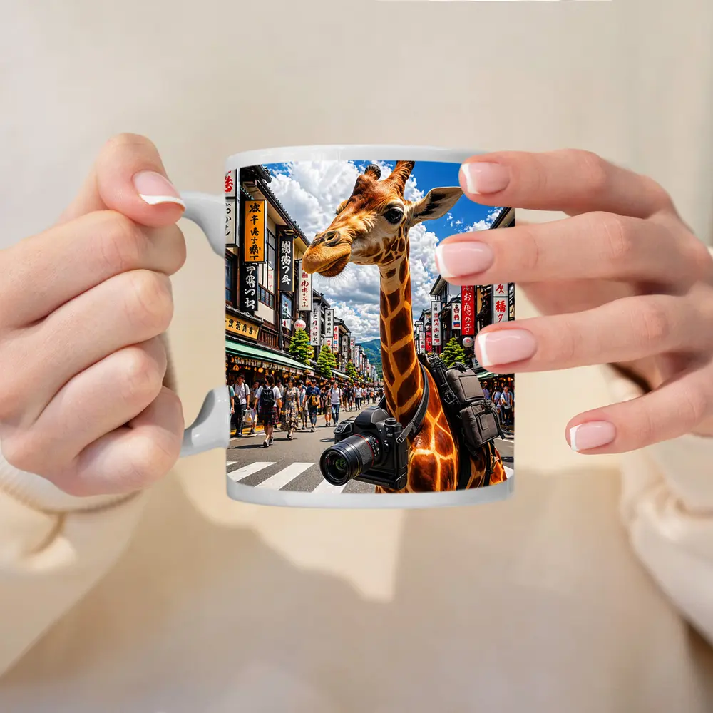 Giraffe Tourist With Camera in Japan – Mugs