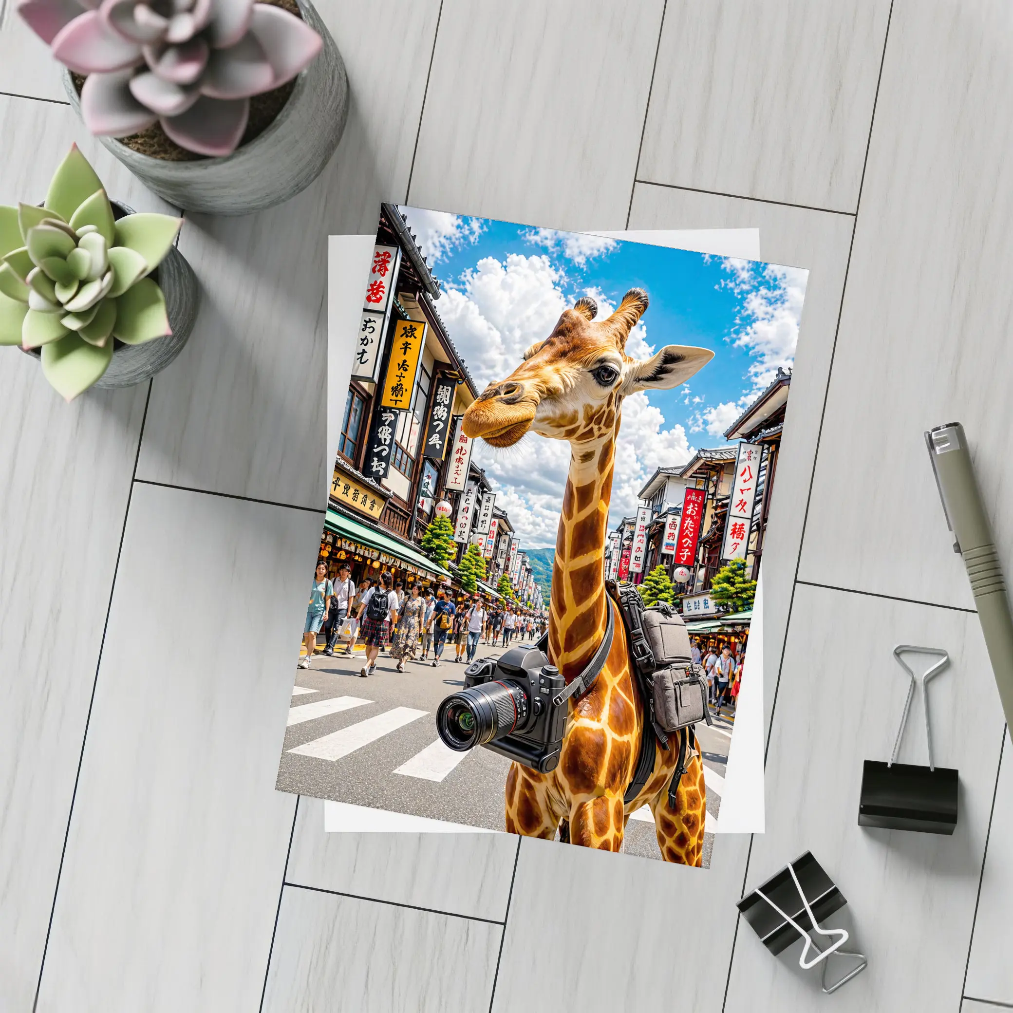 Giraffe Tourist With Camera in Japan – Postcards