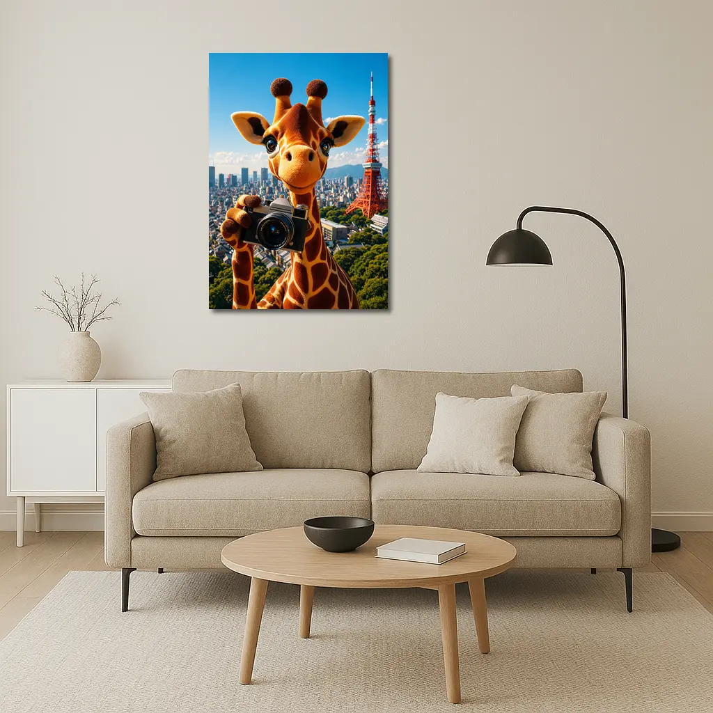 Giraffe Tourist With Camera Tokyo Tower – Wall Art