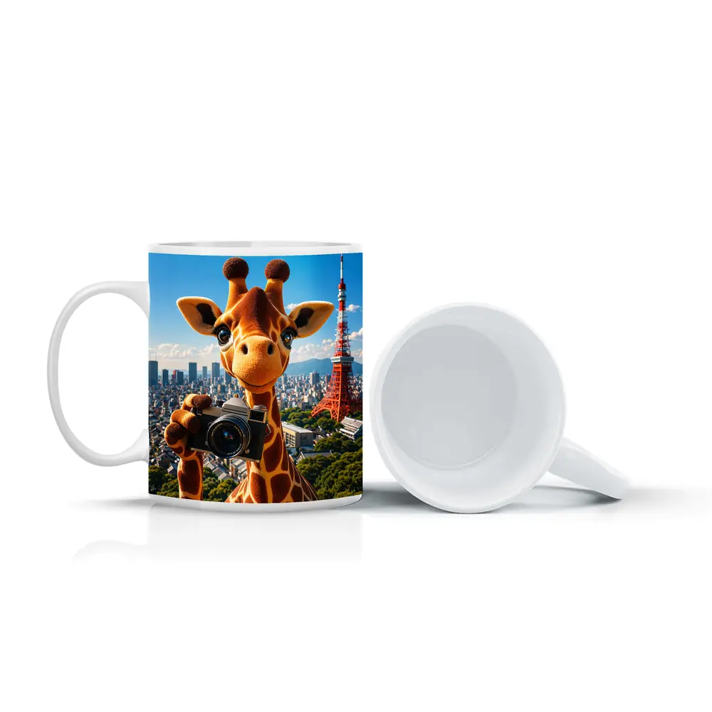 Giraffe Tourist With Camera Tokyo Tower – Mugs